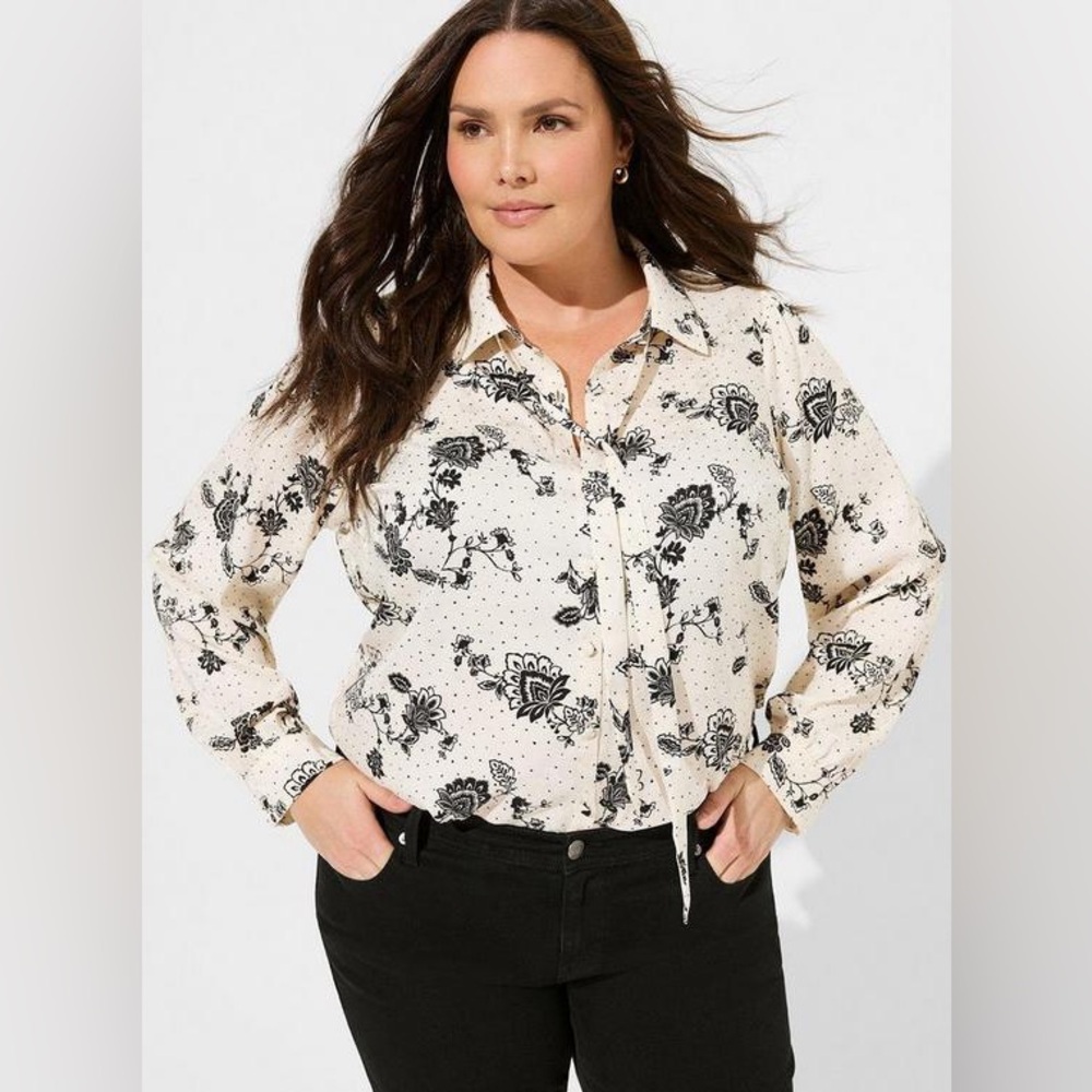 Madison Satin Jacquard Tie Front Shirt